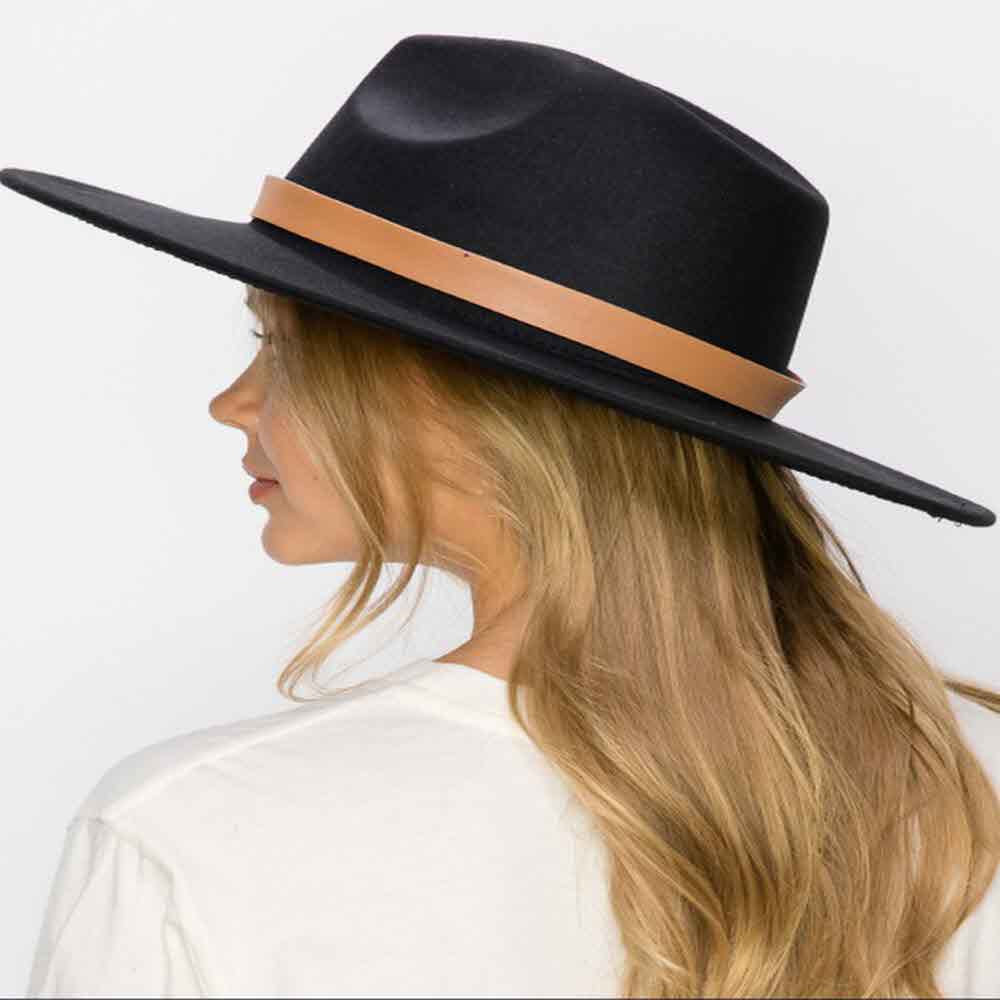 VEGAN FELT FEDORA  W/ LEATHER BELT