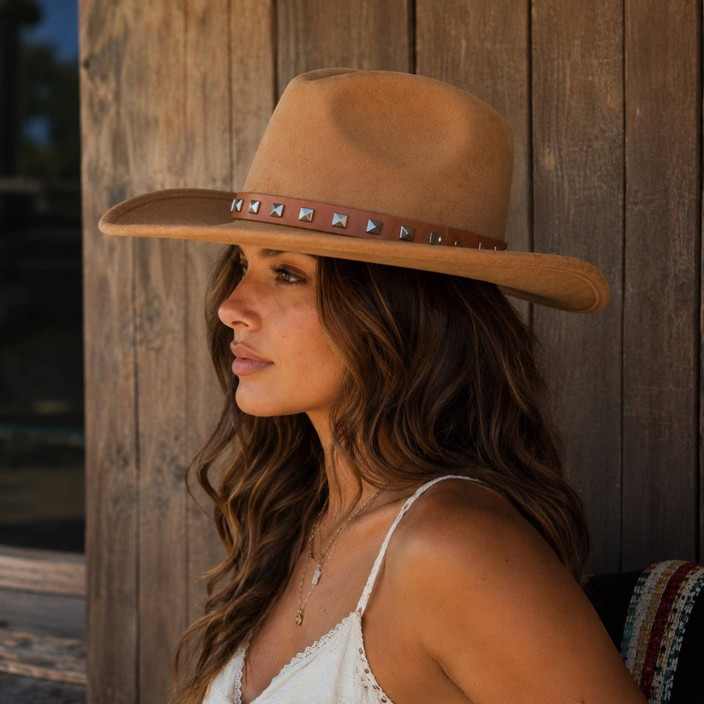 Western Pyramid Stud Faux Leather Hat Band