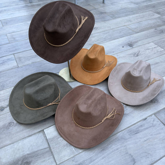 Vegan Suede Cattleman Cowboy Hat with Suede Hat Band
