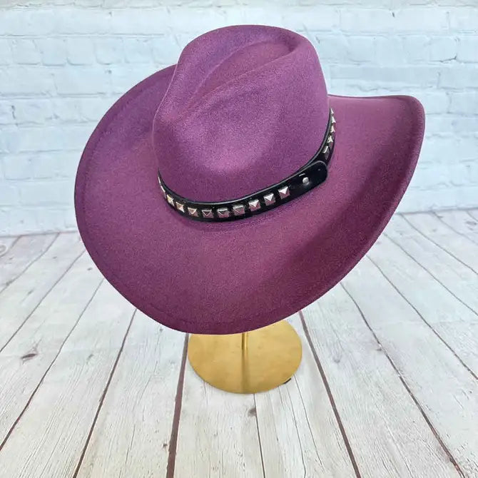 VEGAN FELT COWBOY HAT STEARD LEATHER BELT