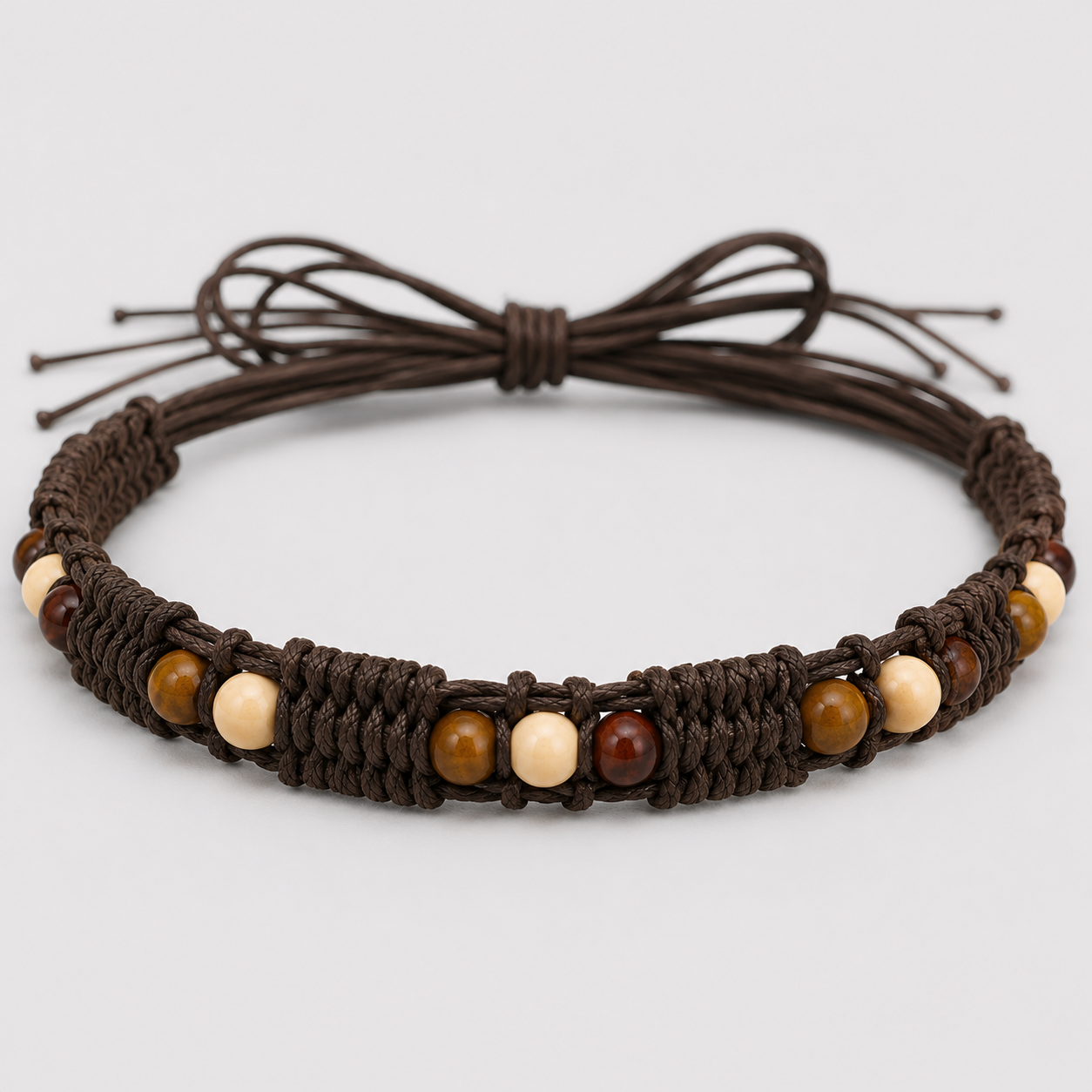 Boho Beaded Macramé Tie-On Hat Band – Brown
