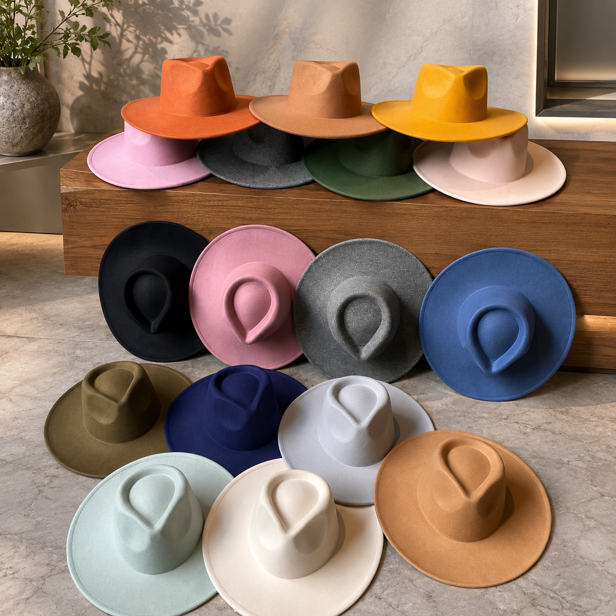 Vegan Felt Wide Brim Rancher Hat in faux felt