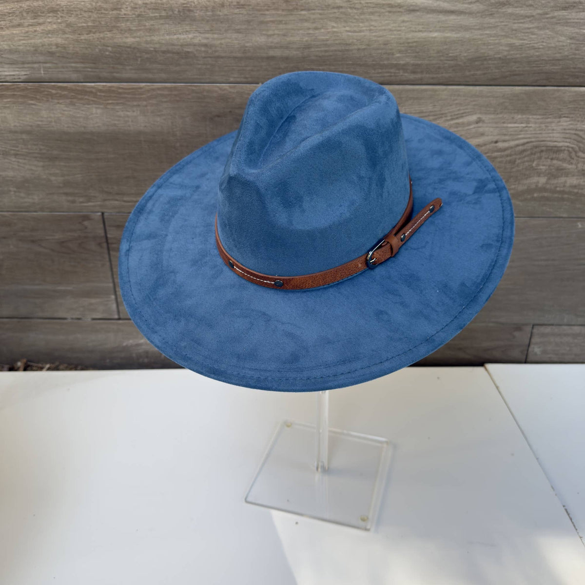 Wide Brim Suede Hat with Leather Belt