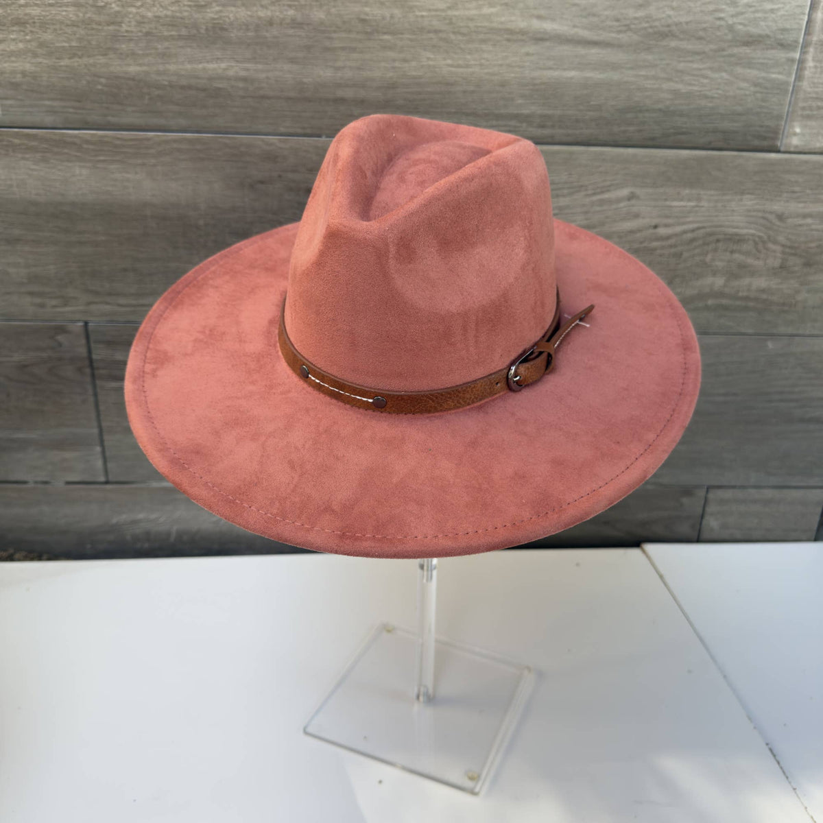 Wide Brim Suede Hat with Leather Belt