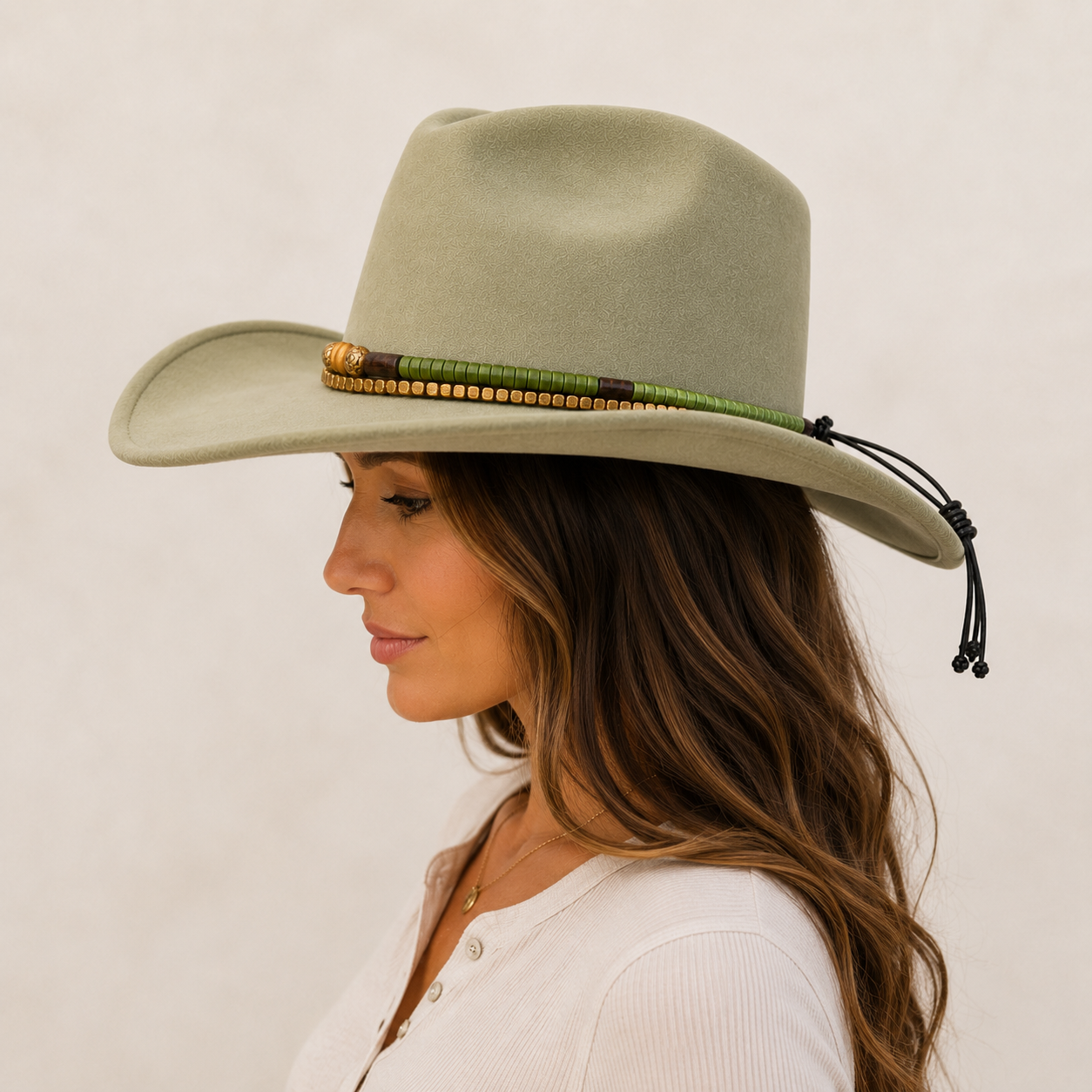 Boho Western Green Beaded Adjustable Hat Band
