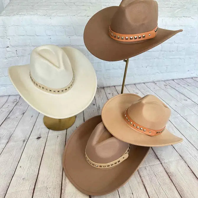 VEGAN FELT COWBOY HAT STEARD LEATHER BELT