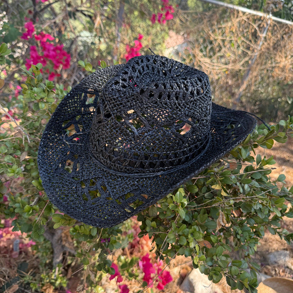 Open Weave Crochet Cowboy Hat Black