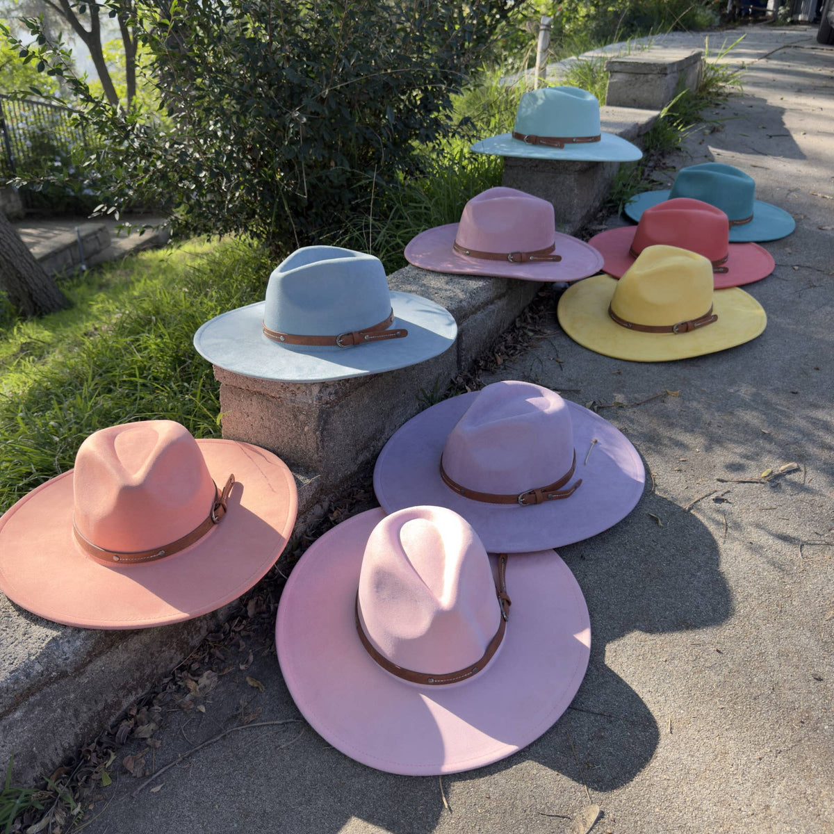 Wide Brim Suede Hat with Leather Belt