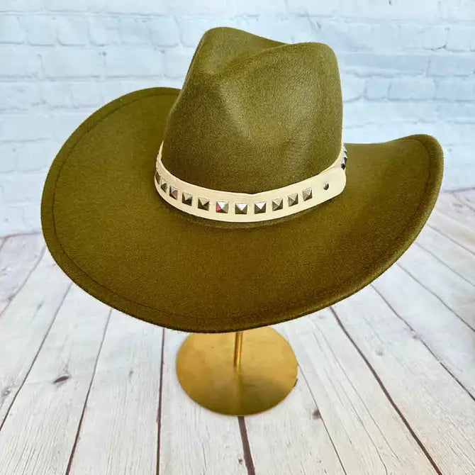 VEGAN FELT COWBOY HAT STEARD LEATHER BELT