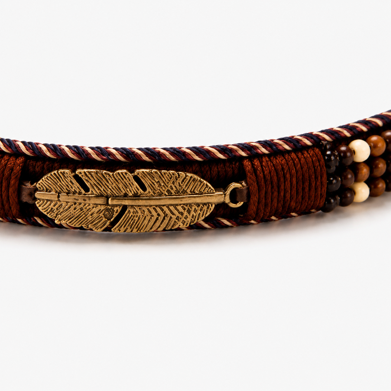 Boho Feather Beaded Tie-On Hat Band – Brown Multi